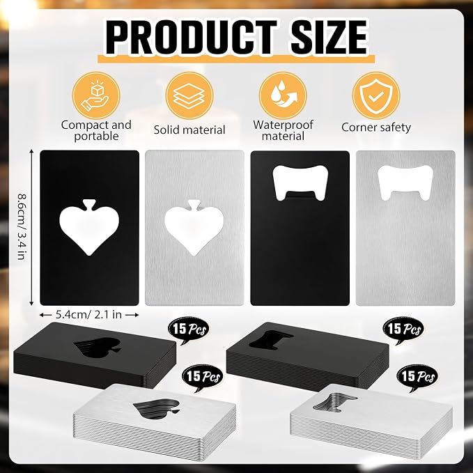 60 Pcs Credit Card Bottle Opener Groomsmen Bridesmaid Wallet Bottle Opener Beer Wine Stainless Steel for Wallet Pocket Party Wedding Favor (Playing Card & Classic)