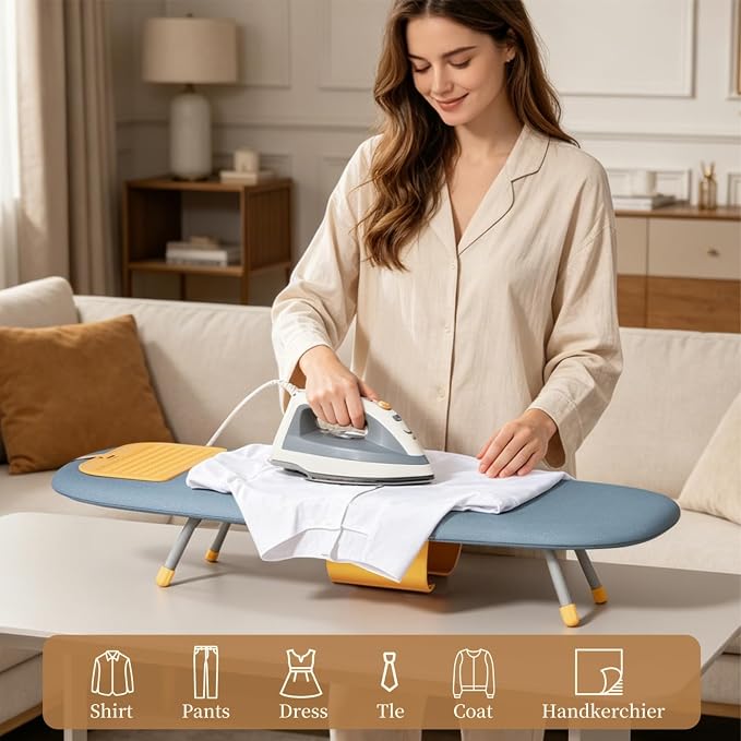 Tabletop Ironing Board with Iron Holder and Silicone Iron Rest Pad, Small Portable Ironing Board for Small Spaces