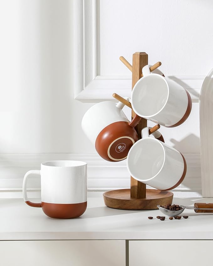 MALACASA Ceramic Coffee Mugs Set of 4, 16oz Coffee Cups, Modern Farmhouse Mugs for Coffee, Latte, Tea, Hot Chocolate, Cappuccino, Milk, Microwave & Dishwasher Safe, Khaki White, Series TARA