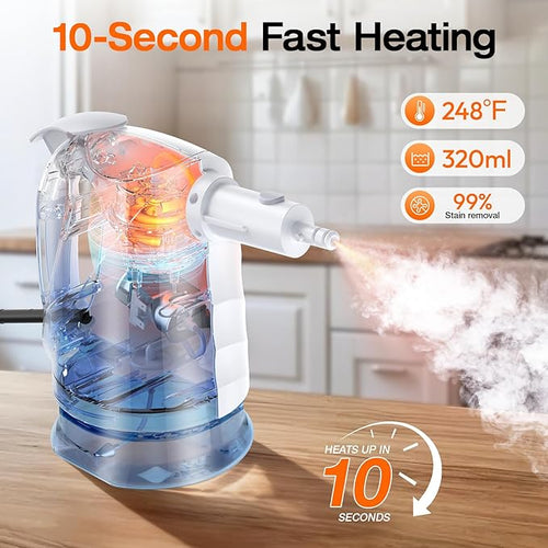 10-in-1 Steam Cleaner, Steam Mop & Detachable Handheld Steam Cleaner, 320ml Water Tank, 10s Fast Heating, Portable Steamer for Kitchen, Floor, Tiles, Window, BBQ Grill, Car, Bright White