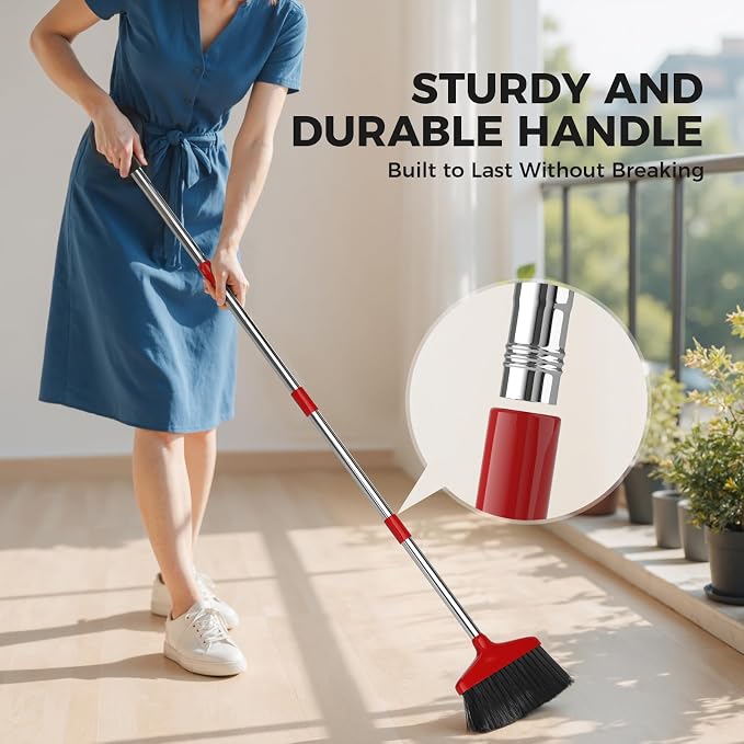 Handy Broom, Indoor/Outdoor Brooms, Duty Kitchen Broom, for Home Garage Kitchen Office Courtyard Lobby Patio Lawn Concrete (1, Red)