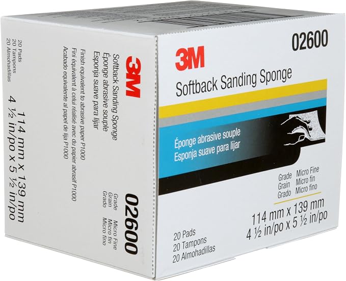 3M Softback Sanding Sponge 02600, 4 1/2 x 5 1/2 in, 20 Pack, Microfine Grit, Fast Cutting