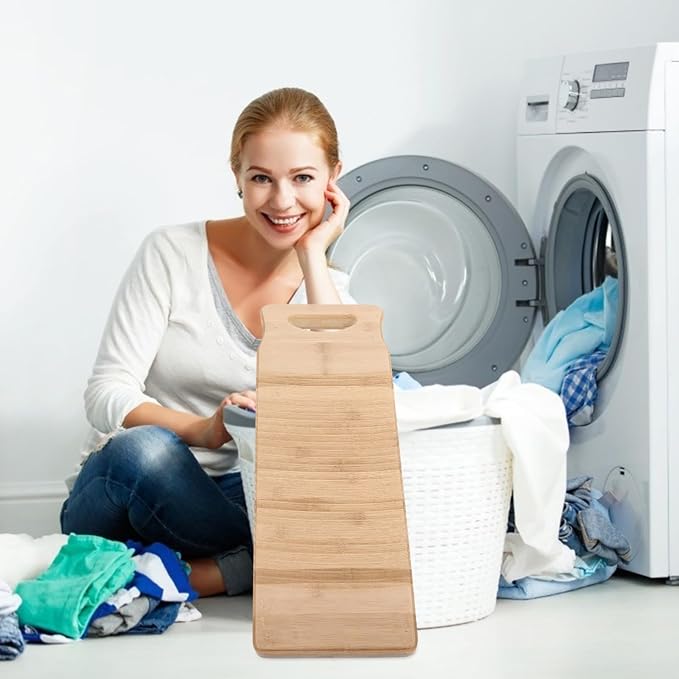 NOLITOY Bamboo Laundry Washboard Handwashing Clothes Old Fashioned Washboard Thickened Scrub Board Soft Brush Cleaning Tool