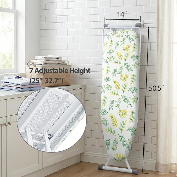 SheeChung Ironing Board 13"x43",Full Size Iron Board with Rest,Adjustable | Compact Iron Table,Foldable,Heat Resistant Cover with Padding,7 Adjustable Height,Heavy Duty Sturdy Legs,Steel Mesh Top