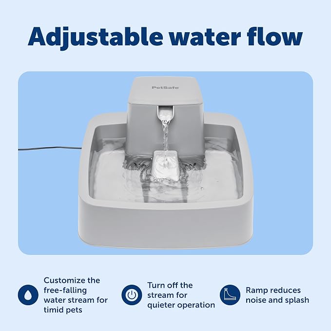 PetSafe Oasys Pet Fountain, 1 Gallon (128 oz), Cats & Small-Medium Dogs | Adjustable Water Flow, Whisker-Friendly Tray, Dishwasher-Safe, Replaceable Carbon & Foam Filters Included