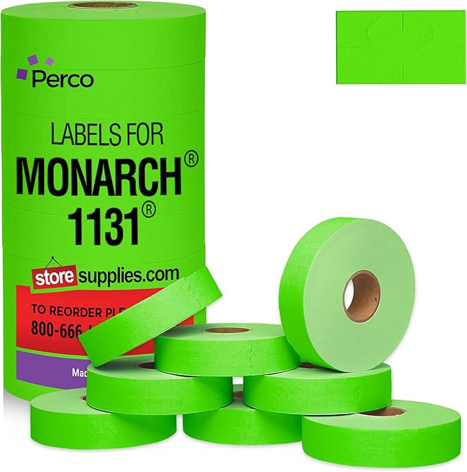 Pricing Labels for Monarch 1131 Fluorescent Green - 20,000 Labels, 1 Sleeve - Made in USA