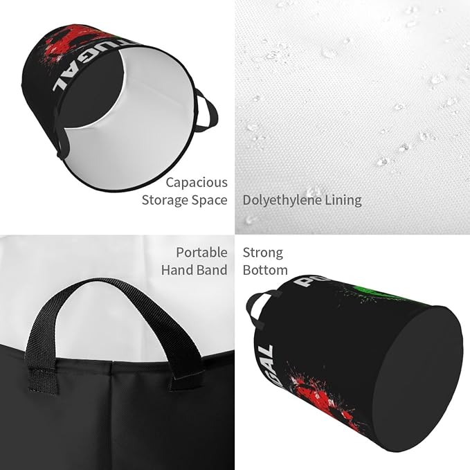 Portugal Soccer Portuguese Football Flag Laundry Hamper Laundry Basket Circular Hamper Dirty Clothes Storage with Handles