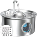 Pet Water Fountain Stainless Steel: 8 Filters + 8 Sponges Cat Fountains for Drinking - Metal Pet Fountain - Running PetFountain Filtered - DCTROD 88oz/2.6L Faucet Pet Bowl Dispenser Fountains