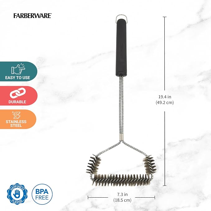 Farberware BBQ Stainless Steel Spiral Grill Brush, Woven, Stainless Steel Bristles, Includes Storage Ring (Pack of 3)