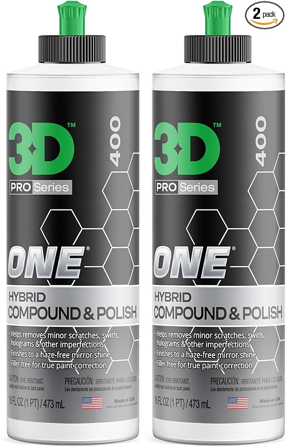 3D One Car Scratch & Swirl Remover Hybrid Rubbing Compound & Polish Buffing Compound for True Paint Correction 16oz Made in USA (Pack of 2)