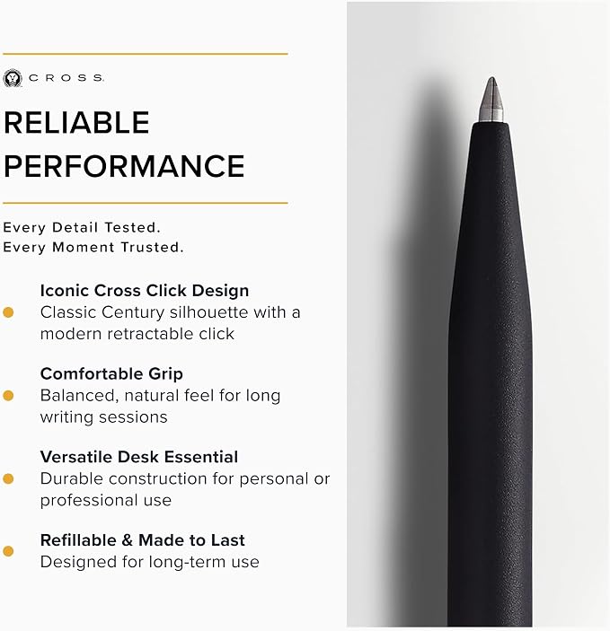 Cross Click Classic Black Ballpoint Pen - High-End Writing Tool for Versatile Use - Smooth Writing & Journaling - Elegant Accessory - Long-Lasting - Black Ink - Includes Gift Box | Black Lacquer, Retractable, Includes Medium Refill #8783-2, Gift Box, A...