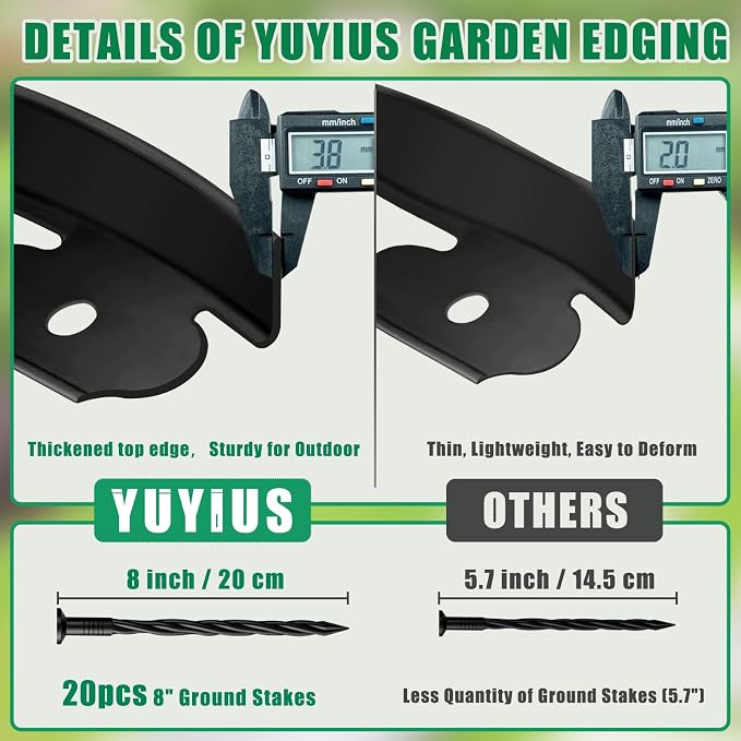Landscape Edging Border, No Dig Garden Lawn Edging Border 2Inch Tall | 20FT Edging for Landscaping for Garden Bed, Yard with 20 Stakes, Thickened Top Edge Flower Bed Border Edging for Outdoor
