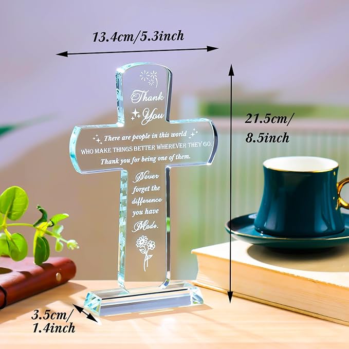 Movdyka Thank You Gifts for Women Men - Engraved Crystal Cross-Shaped Plaque Decor - Appreciation Inspirational Gift for Coworker, Teacher, Pastor, Friend, Doctor, Nurse Grateful Present Ideas