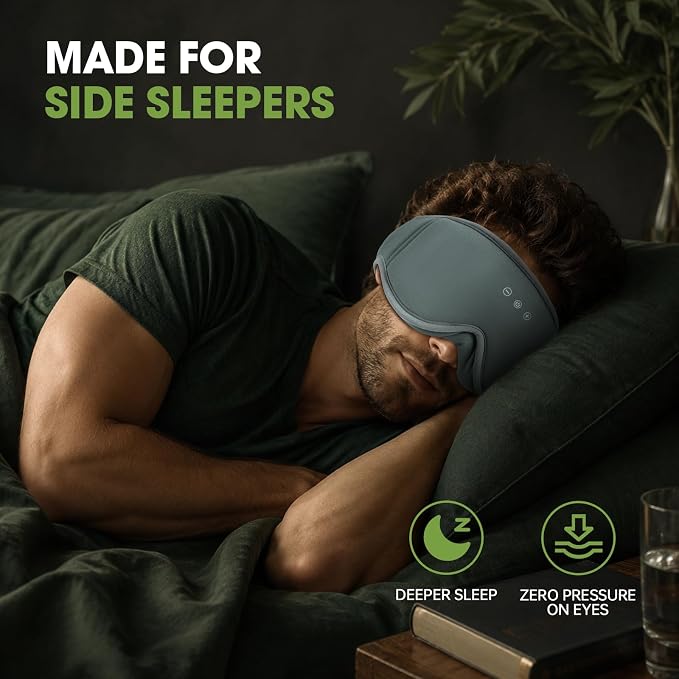 Bamboo Cotton Large Sleep Mask with Bluetooth Wireless Headphones - Blackout Eye Mask for Sleeping 3D Contoured Sleep Headband Ear Muffs Lengthen & Low Noise Hook for Better Experience (Black)