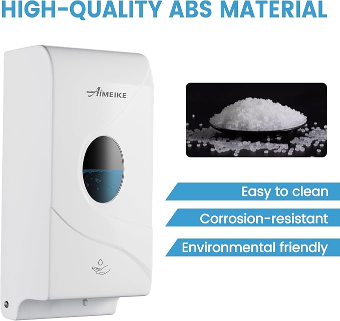 Automatic Wall Mount Soap Dispenser, 800 mL, White ABS | Touchless 800 mL white ABS dispenser with oval viewing window and keyed lock; requires 6 AA batteries, not included.
