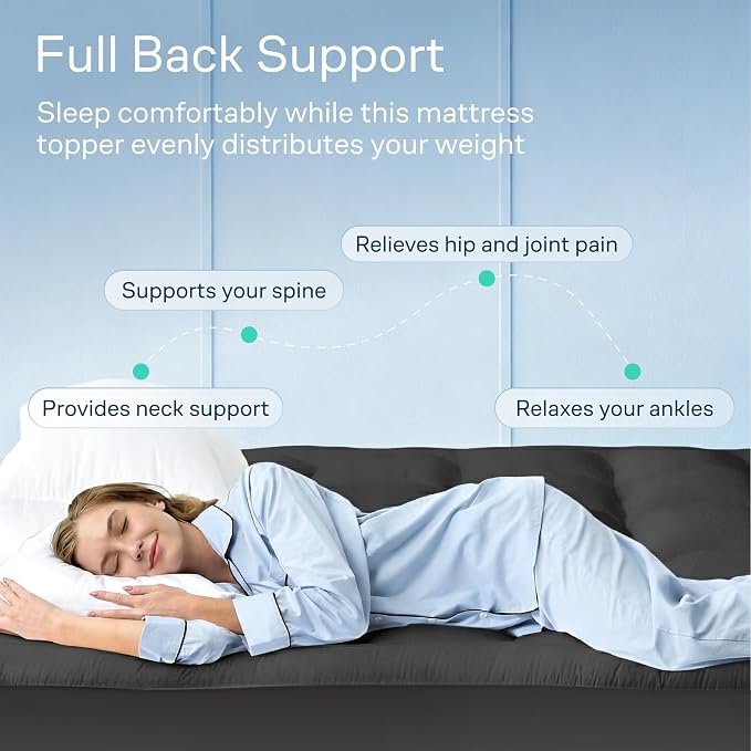 Niagara Sleep Solution Cloud-Like King Non-Slip Mattress Topper - 100% Cotton Top Mattress Pad for Back Pain Relief - Extra-Grip, Breathable & Naturally Cooling for Hot Sleepers, Dark Gray