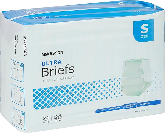 McKesson Ultra Briefs, [24 Count], Small, 22-36 in. Incontinence Adult Diapers, Heavy Absorbency, Unisex, Disposable, Elastic Leg Gathers and Contoured Fit for Men and Women