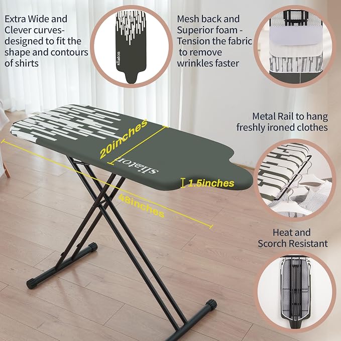 Extra Large Ironing Board with Large Hang Rail in 53" L x 20" W