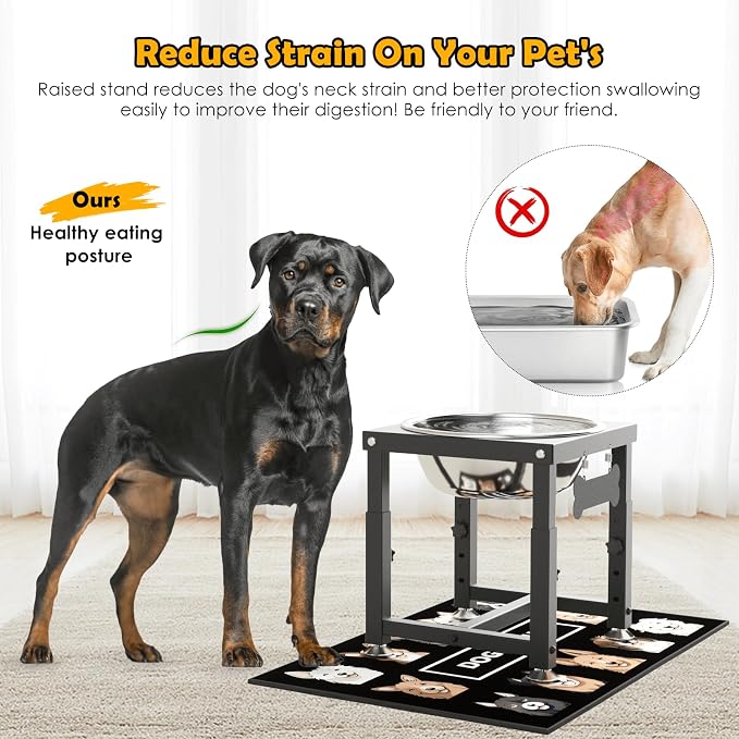 ADENGL 0.8 Gallon Elevated Dog Water Bowl for Medium Dog, 4-Height Adjustable (8–12.2'') Raised Stainless Steel Bowl with Spill-Proof Mat & Sturdy Metal Stand, Easy-Clean Feeder for Indoor/Outdoor Use