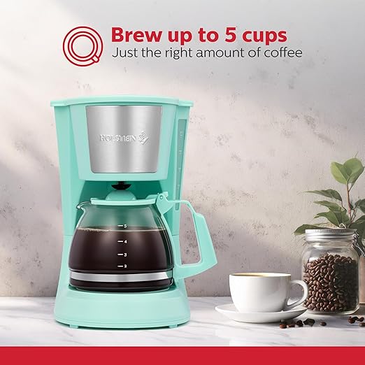 Holstein Housewares HH-0914701I 5-Cup Coffee Maker, Mint, 9.8x10x5.7