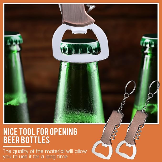 Ziliny 24 Pcs Bottle Opener Keychain Bulk Wine Bottle Beer Opener Keychain 3.27" Stainless Steel Corkscrew Waiter Corkscrew Wine Keyring Gifts for Christmas Bar Party Wedding Home (Red Bronze Color)