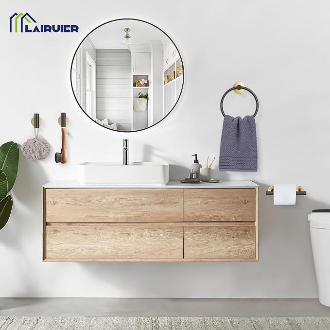 Black Gold Bathroom Hardware Set, 4-Piece Towel Holder Set Include Double Bases Toilet Paper Holder,Towel Ring and 2 Towel Hooks Stainless Steel Wall Mounted Bathroom Hardware Accessories Set