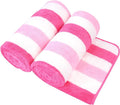 JML Microfiber Bath Towels, 2 Pack, 30" x 60", Cabana Stripe Pink | Hanging Loop, Lint Free, Oversized, Soft, Super Absorbent,Fast Drying, Perfect for Shower, Sauna, Gym, Sports, Fitness, Yoga