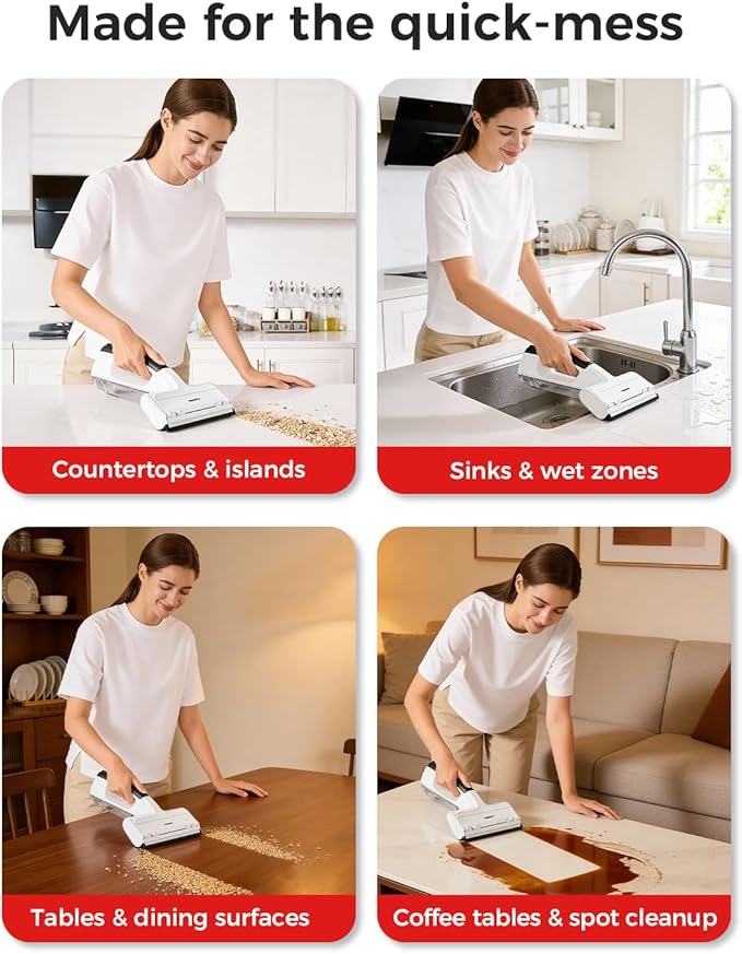 HIZERO H100R Cordless Electric Countertop Cleaner, Handheld Table Cleaner for Kitchen Counters, Dining Tables, Glass, Mirrors and Tiles, Streak-Free Wet Dry Cleaning, 60 Min Runtime