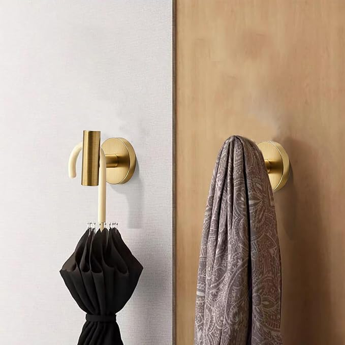 Wall Mounted Bathroom Towel Hooks for Hanging Clothes,Hat,5 Pack Vibrant Brushed Moderne Brass Coat Hook Robe Hooks.Suitable for Hotels and bathrooms.