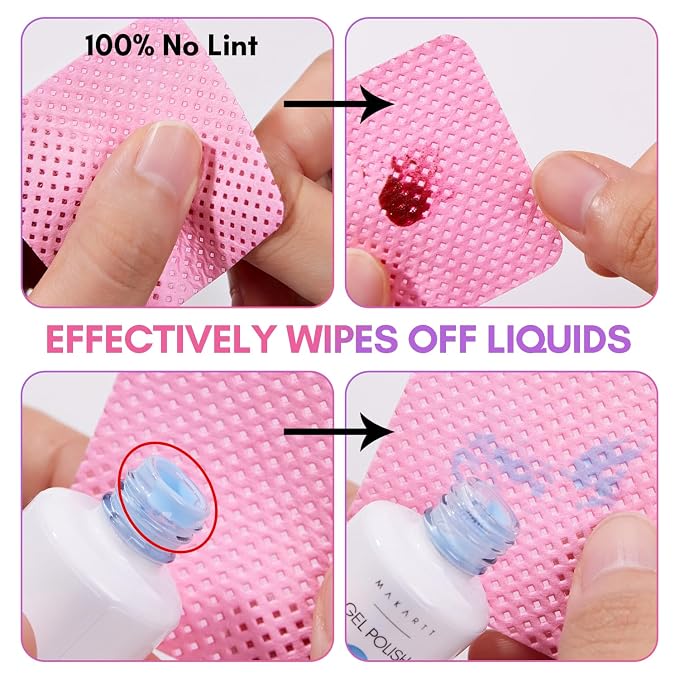 Makartt Lint Free Nail Wipes & Nail Polish Remover Pads Bundle with 11-Piece Stainless Steel Manicure Kit