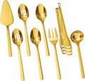 18/10 Large Hostess Gold Serving Utensils,Stainless Steel Serving | Heavy Duty Serving Set, 10-inch Serving Utensils, Slotted Spoons, Forks, Tongs, Cake Pie Server for Buffet, Wedding, Parties