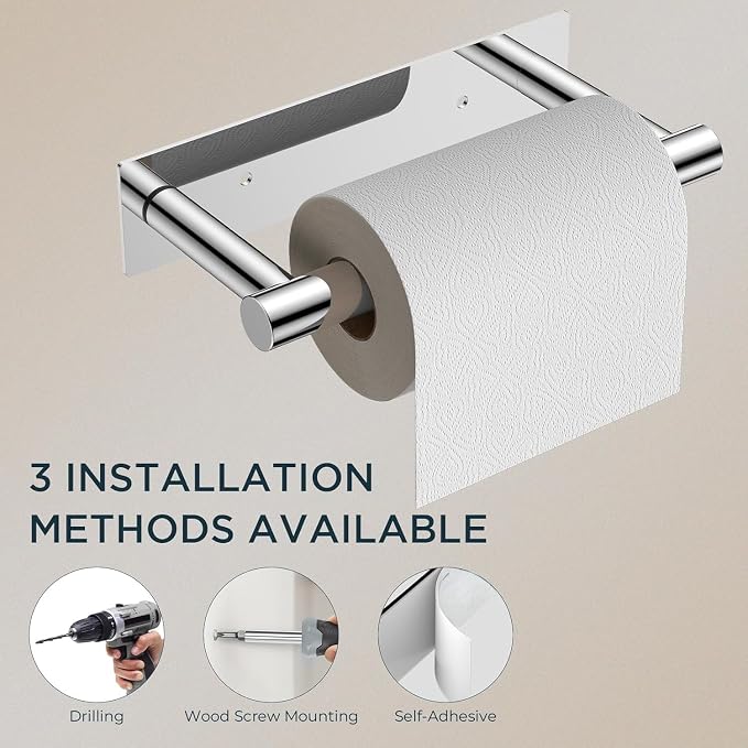FORIOUS Toilet Paper Holder Wall Mount, Stainless Steel Rustproof Double Post Pivoting Tissue Roll Holder for Bathroom, Commercial Toilet Paper Dispenser (Chrome, Modern Square 1 Pack)