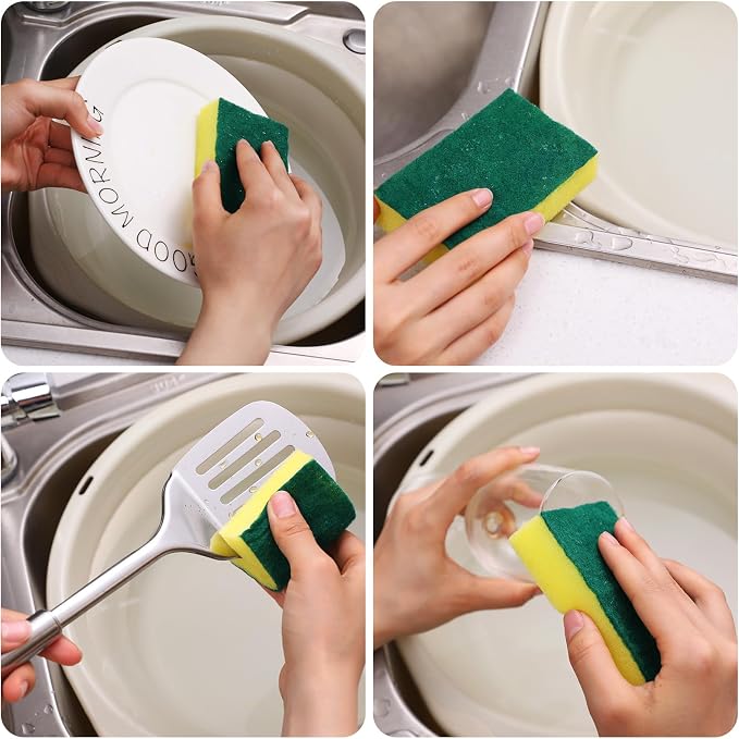 Tanlade Individually Wrapped Sponge Dishwashing Sponge Bulk Non Scratch Scrub Sponges Kitchen Scouring Pad for Household Cleaning Rental Dishes Hotel Apartment Car