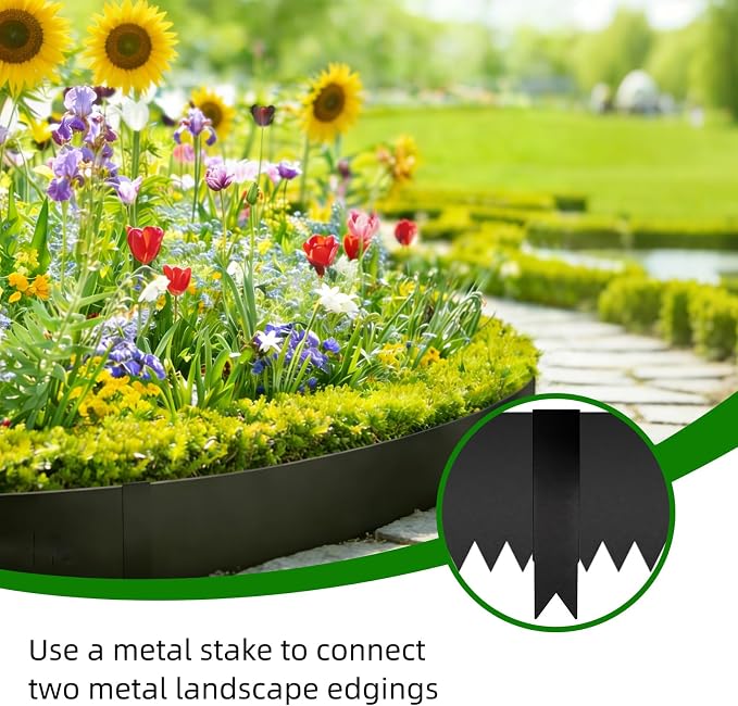 12 Pack Galvanized Steel Landscape Lawn Edging, 40" X 6" Metal Landscape Edging Border with 12 Clips, Metal Garden Edging Border, Metal Edging for Landscaping, Garden, Yard, Pathway(40Ft Total)