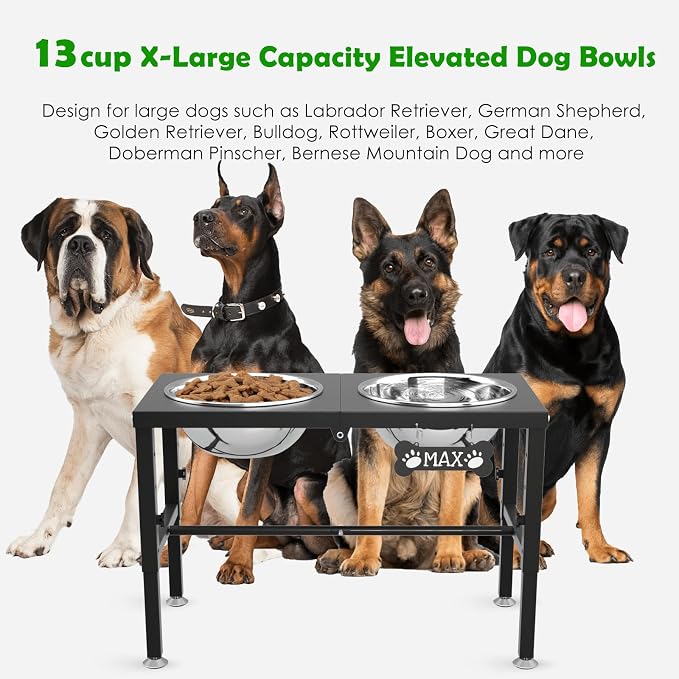 SHAINFUN Elevated Dog Bowls with Mat for Large & Extra Large Dogs, Raised Dog Bowl Stand with Two 101oz Stainless Steel Bowls, Tall Dogs Food Water Bowl Holder