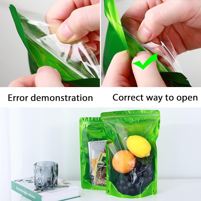 150 Pcs Mylar Bags for Food Storage, 5x8 Mylar Bag with Window Stand Up, Small Holographic Resealable Bags Smell Proof Bag Food Packaging for Small Business Freeze Dried Candy Jewelry Foil Packaging