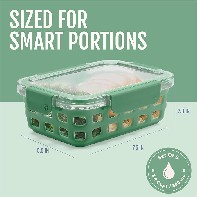 Ello Duraglass 3.4 Cup Glass Meal Prep Containers, 10 Pc, 5 Pack, Olive Tree