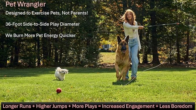 PET Wrangler 2.0 - Upgraded Flirt Pole for Dogs, Interactive Dog Toy with Reinforced 50" Pole &10ft Cord, Creates Extended Play Area, 3 Changeable Lures for Training, Exercise, & Enrichment