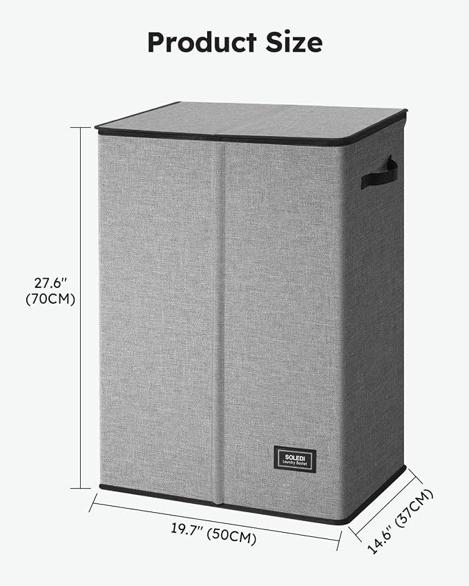 SOLEDI Laundry Hamper with Lid 130L Large & Tall Collapsible Laundry Basket, Clothes Hamper with Bag Removable Easy to Carry, Dirty Hampers for Bedroom, Bathroom, Dorm, College, Grey