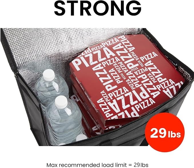 Insulated Food Bag, Portable Cooler Tote (XL Plus, Black, 4 Pack) | Large thermal bag, For cold & hot food, Soft sided cooler, Heavy duty carrier, Grocery shopping, Food delivery, Catering bag