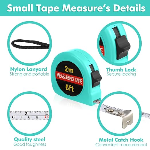 Copkim 50 Pcs Small Tape Measure Bulk 6 Ft 2M Mini Measuring Retractable Metric Tape Measure and Inch, Portable Easy to Read Measurement for Adults Prizes Construction Tool Party Favors(Green)