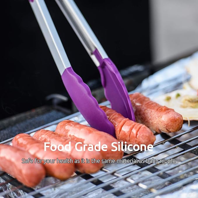 U-Taste 18/8 Stainless Steel Measuring Cups and Spoons Set and 600ºF High Heat-Resistant Kitchen Tong Set (Purple)
