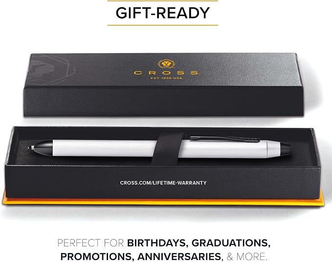 Cross Tech3+ Refillable Multi-Function Ballpoint Pen with Stylus, Medium Ballpen And Pencil, Includes Premium Gift Box - Brushed Chrome
