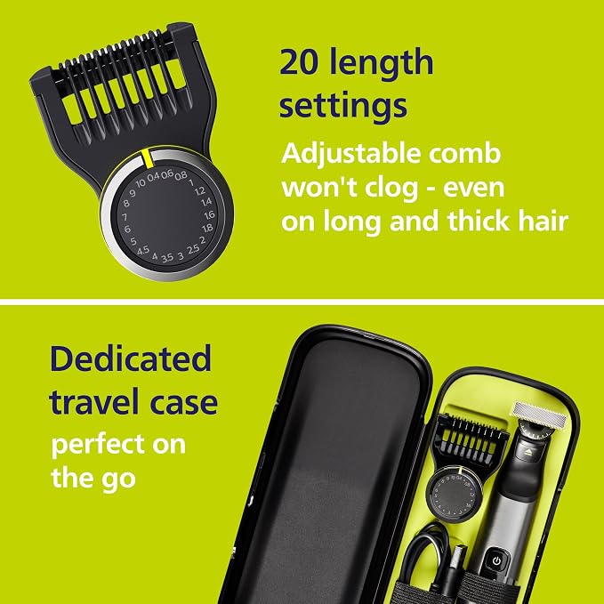 Philips Norelco OneBlade 360 Pro Face + Body, Hybrid Electric Beard Trimmer, Shaver and Bodygroomer, with 360 Blade Technology, Model QP6552/90