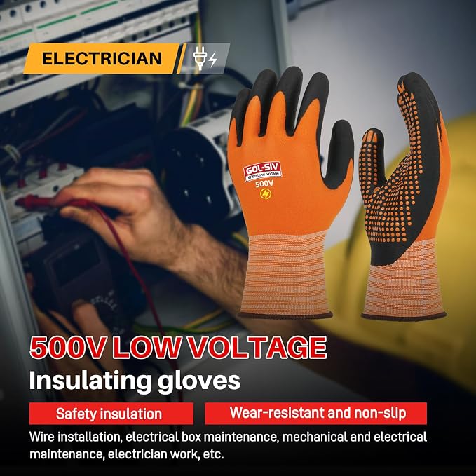 Electrical Insulated Gloves Touchscreen, 500V High Voltage Resistance Electrician Safety Gloves, Rubber Non Slip Work Gloves (500V|Nylon Insulated, Large)