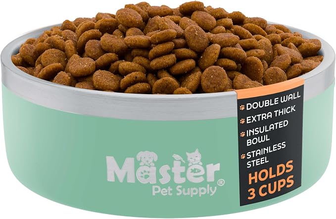 Master Pet Supply Stainless Steel Dog Bowls - 25 oz, Heavy Duty - Pistachio, Double Wall Extra-Thick Insulated, Non-Slip Pet Water Bowl for Dogs, Cats & Pets, Anti Rust Metal, Dish Washer Safe