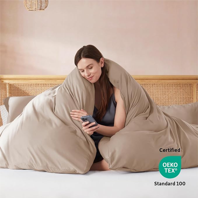 Nestl Khaki Duvet Cover King Size - Soft Double Brushed King Duvet Cover Set, 3 Piece, with Button Closure, 1 Duvet Cover 104x90 inches and 2 Pillow Shams