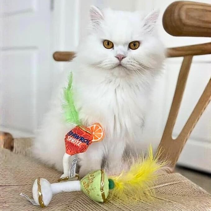 Haute Diggity Kitty Clicquot Champagne & Caviar + Kitty Cocktails Apawrol Spritz & Cattini Set, Plush Cat Toys Catnip Filled with Interactive Crackle Sound, Safe, Durable Toys for Cat & Kitten, 4 Pcs