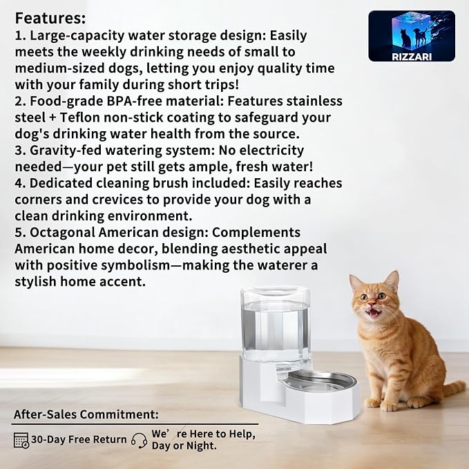 Sfozstra 4L Stainless Steel Gravity Water Dispenser:Cat Bowl | Stainless Steel, for Dogs & Cats, Bedroom Kitchen Corner Crate Area, No Electricity Required, Easy to clean