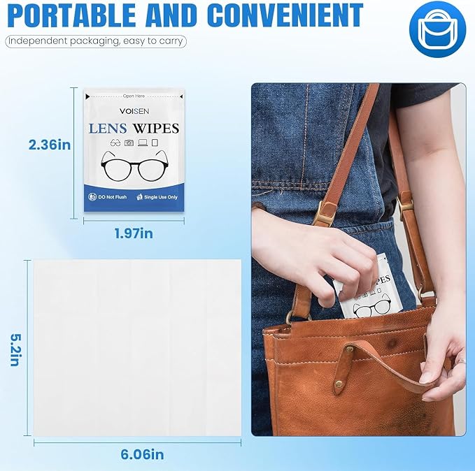 VOISEN Lens Wipes for Eyeglasses,1000 Pack Eye Glasses Cleaner Wipes,Pre-Moistened Individually Wrapped Lens Wipes,Non-Scratching Non-Streaking,Safe for Eyeglasses, Goggles, Camera Lens, Phone